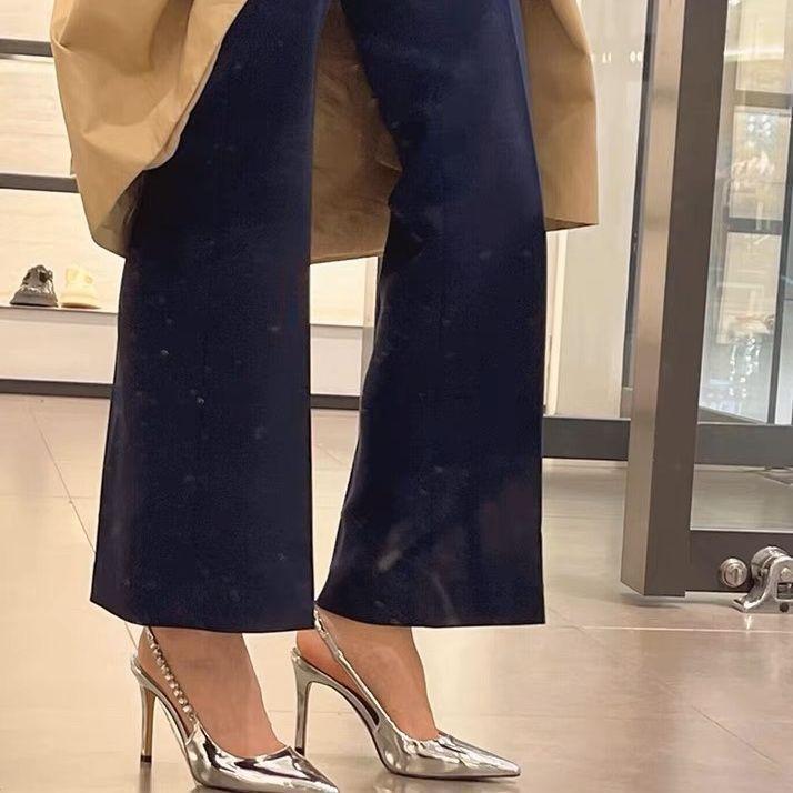 Super Beautiful! Ping for Temperament Premium Silver High Heels Pointed Thin Heels Empty Sandals Super Fairy Foreign Style Women