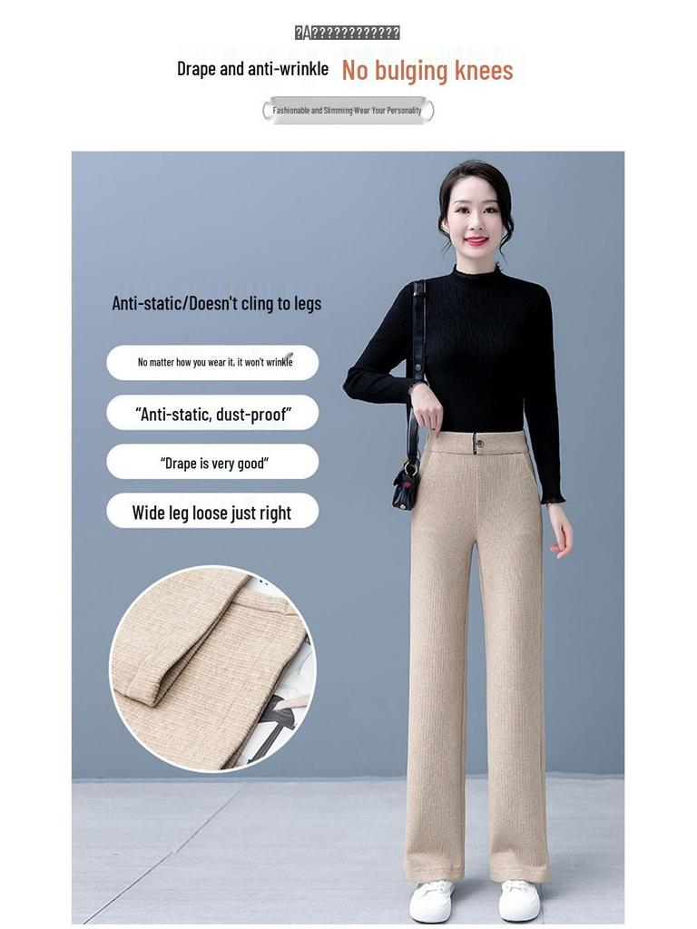 High-Waisted Slim-Fit Straight-Leg Pants: Versatile, Elastic Waist, Thickened for Autumn & Winter