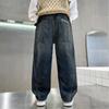 Boys Denim Pants Solid Elastic Wiast Trousers Children Jeans Loose Wide-leg Pants Teenager Casual Straight Trousers 5-14Y