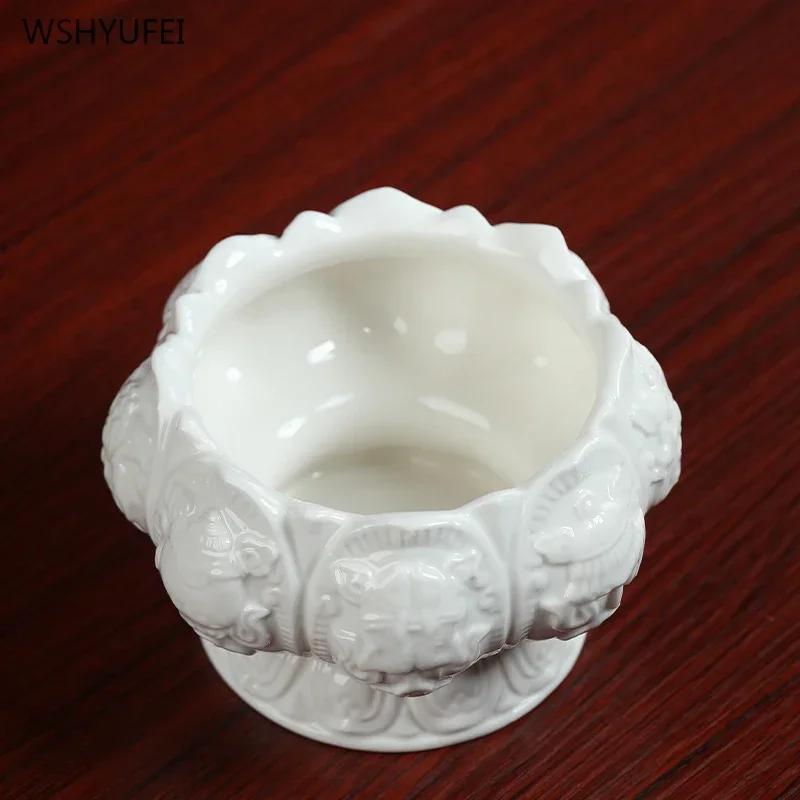 1PCS White Porcelain Incense Burner Ornament for Home Indoor Eight Auspicious Offerings and Buddhist Supplies Candlestick holder