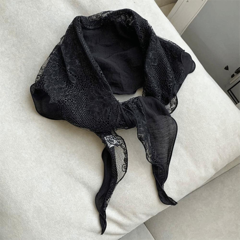 

Lightweight Triangle Scarf Breathable Triangle Waistband Gift Lace Headband Spring чёрный