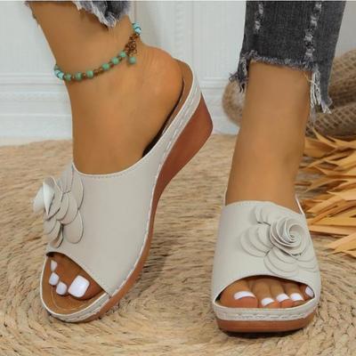 Mode Keilsandalen Sommer Neu Dicke Sohle Fischmaul Hausschuhe Damen Runde Zehen Schleife Rutschfeste Flip-Flops