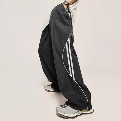 Yousheng Unisex Broek Retro Amerikaanse Stijl Streetwear Dunne Zijzakken Elastische Taille Wijde Pijpen Effen Kleur Sportschool Training Joggen Sweatbroek Lang