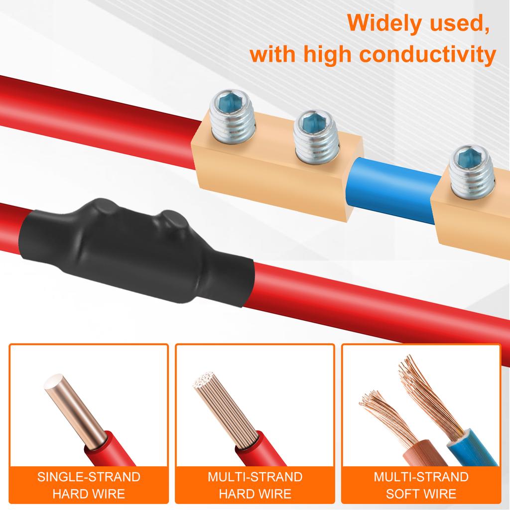 Pressure Free Brass Terminal Block High Current Waterproof Wire Butt Joint 4/6/8/10AWG Wire Connector With Heat Shrink Tubing