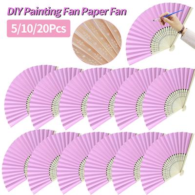 5/10/20 Stück Bambus Faltfächer Hand DIY Antiker Stil Bambus Blankopapier Faltfächer für Hochzeitsfeier und Heimdekoration Rosa