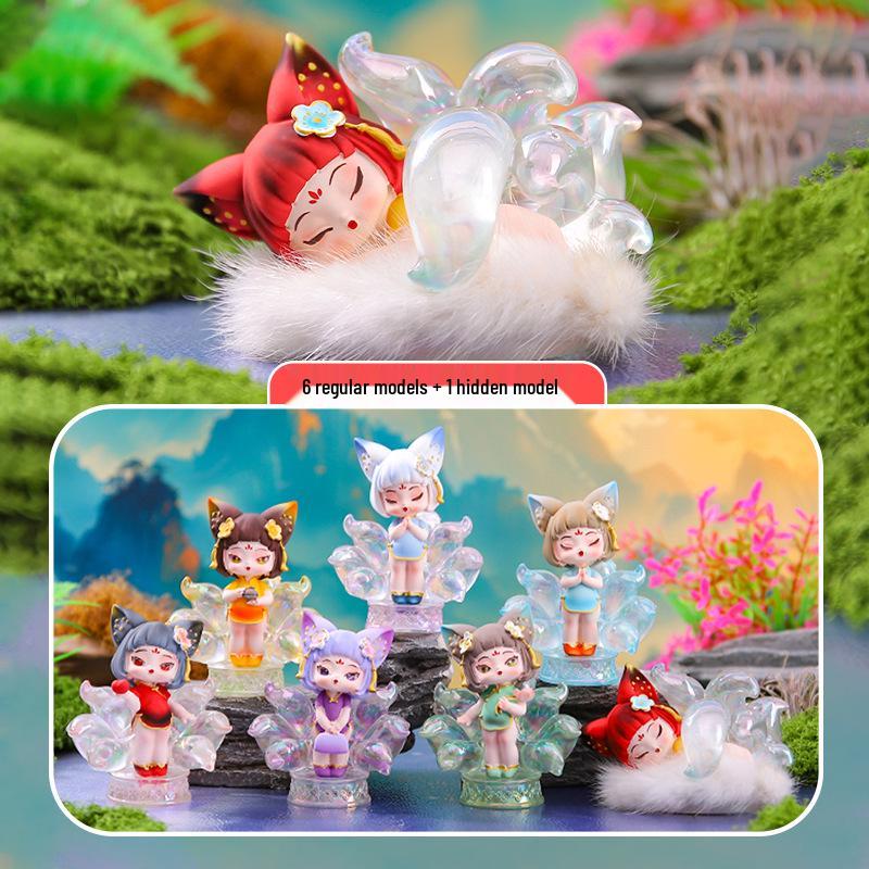 Qingqiu Nine-Tailed Fox Blind Box Figurine - Trendy New Year Gift & Desktop Decoration
