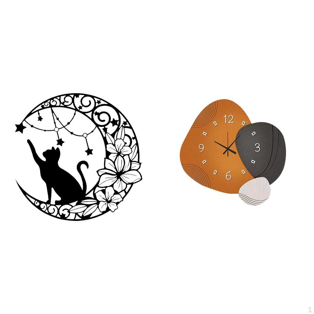 Mystical Feline Timepiece Wall Art Black Sculpture Modern Decorative Clock Ornament for Home Bedroom
