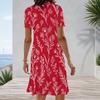Women Plus Size Round Neck Short Sleeve White Hot Pink Printed A Line Dress