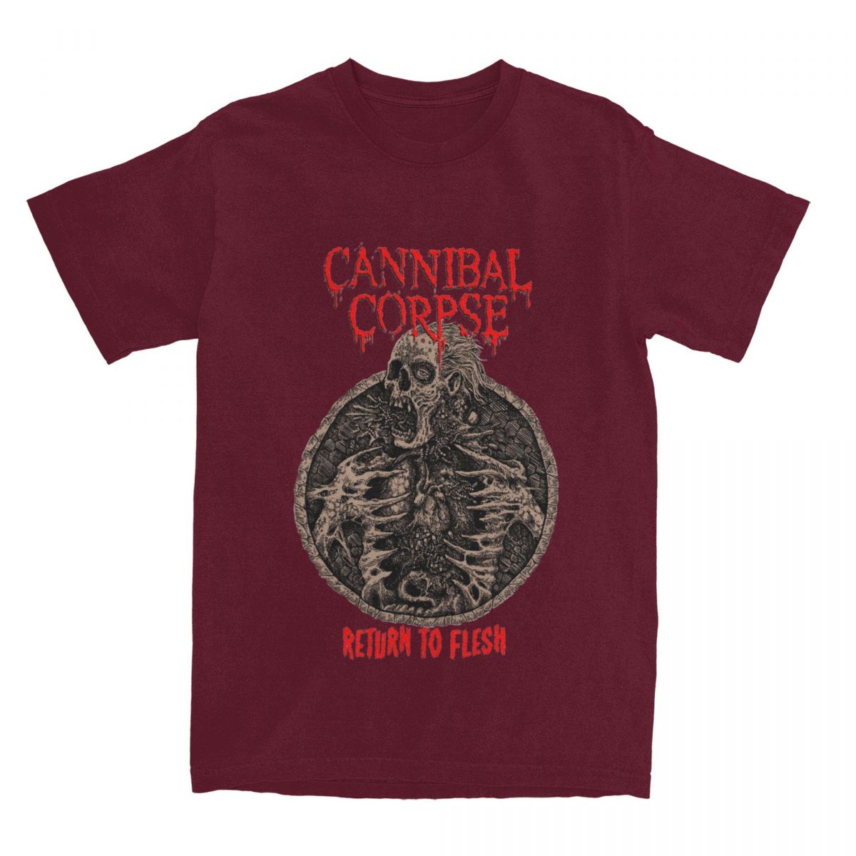 

Мужская женская футболка Cannibal Corpse Return To Flesh, одежда, хлопковая футболка, одежда, винтажная футболка для взрослых XXXXXL бордовый
