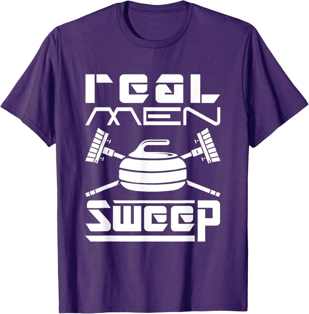 Real Men Sweep Curling Graphic Tee Cotton Short Sleeve Casual TShirt Gift for Men