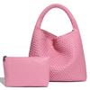 Borsa Tote Intrecciata da Donna Borsa a Mano Intrecciata Grande Borsa a Spalla in Pelle Morbida Borsa Shopper da Lavoro Borsa Tote Estiva da Spiaggia e Viaggio con Portamonete