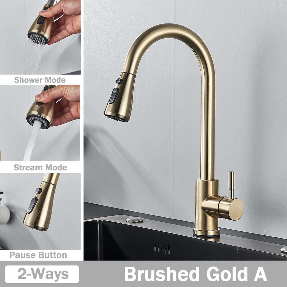 Brushed Nickel Kitchen Faucet Flexible Pull Out Nozzle Kitchen Sink Mixer Tap Stream Sprayer Head Deck Black Hot Cold Water Taps