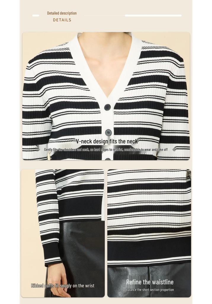 Northern Deer Elegant V-neck Striped Women's Knit Cardigan - Autumn 2025