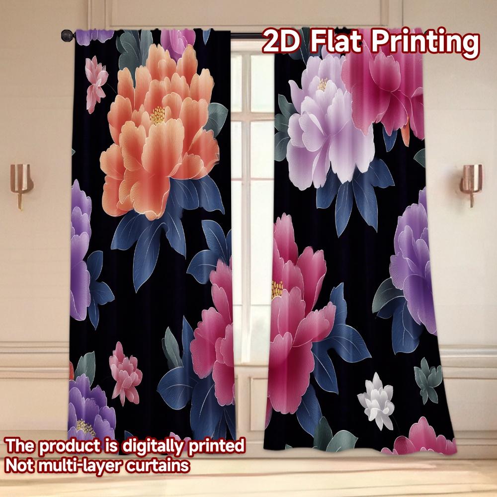 Flat Printing Curtains Without Rod Floral Elegance Black April Fools Is Day Festival Creative Curtain Set Of 2 Made Polyester Washable