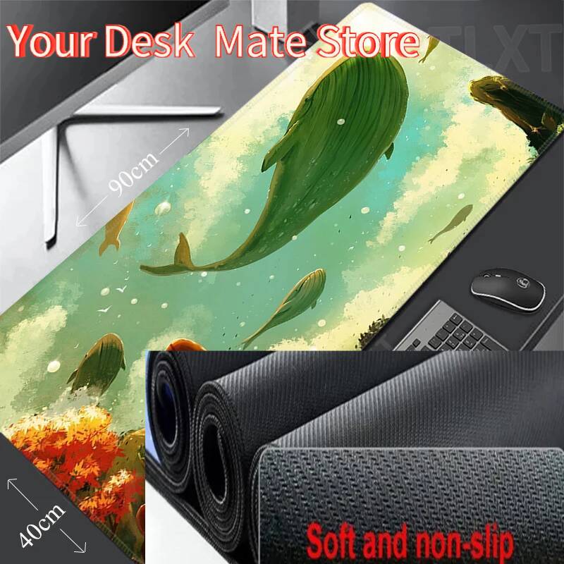 Gamer Mousepad Whale Anime Mouse Pad Large Mouse Mat Natural Rubber Desk Rug Office PC Desk Mats Design Mousepads 40x90cm