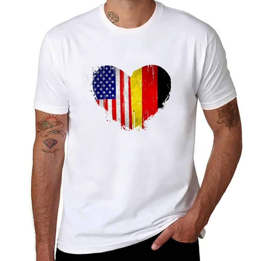 USA GerUnisexy Heart  Dual Citizenship Vintage Retro Design TShirt Dry Fit Running Short Sleeve Top