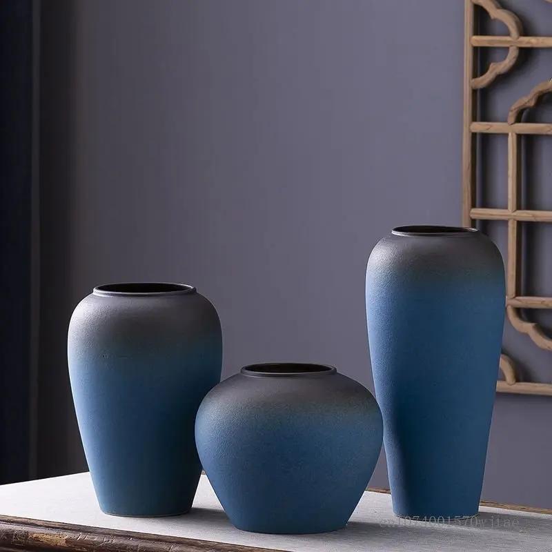 High Grade Ceramic Vase, Flower Arrangement, Frosted, Blue, Living Room, Bedroom, Dining Room, Study Room, Table Top Decor, 1Pc