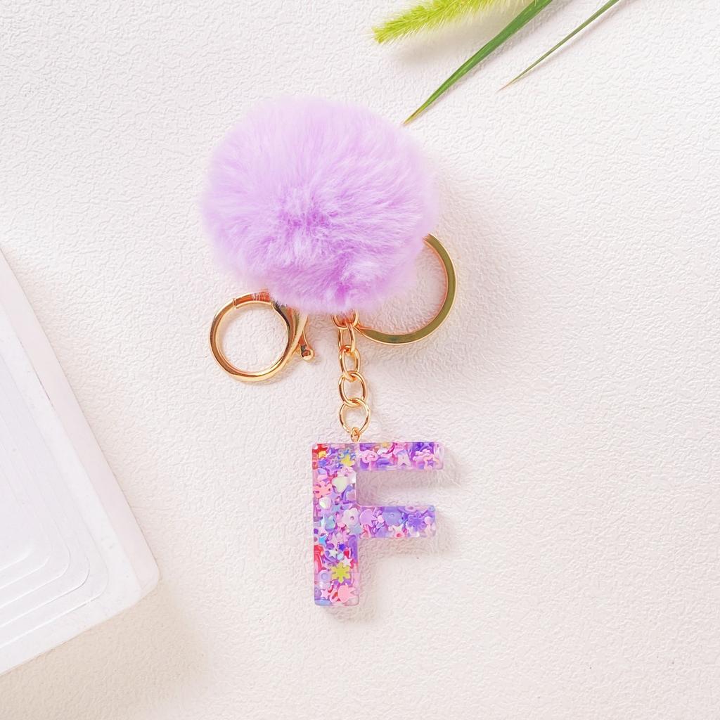 Hairball English 26 Letter Keychain Purple Resin Bag Key Chain Love Sequins Crystal Pendant