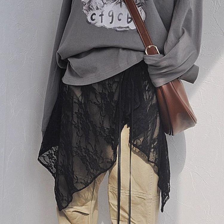 Irregular Lace Elegant Tulle Skirt with A Flared Hem Versatile Tie-up Design Fresh and Sweet Style Apron-style Skirt