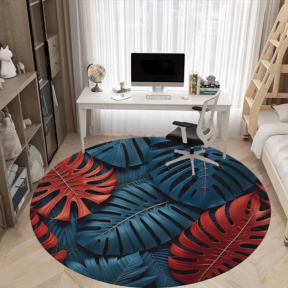1pc Tropical Leaves Office Round Area Rug, Indoor Mat Suitable For Office, Under Office Chairs Bedroom Living Room Home Decor, Room Deco