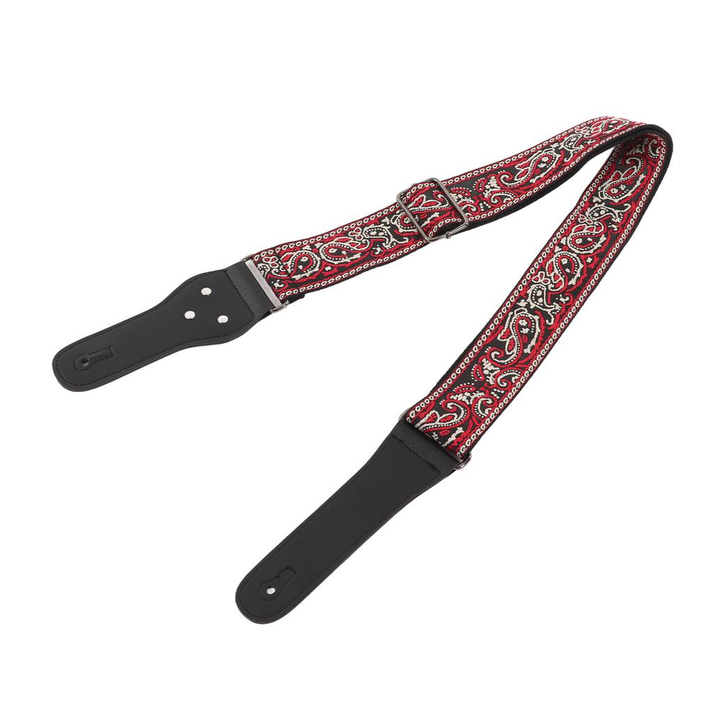 E-Gitarrengurt Verstellbarer Nylon Bestickter Schultergurt mit Rutschfester Schnalle Grün Braun