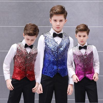 Children's Color Gradient Sequined Vest Stage Host Recitation Vest Boys Catwalk Performance Clothes Send Bow Tie