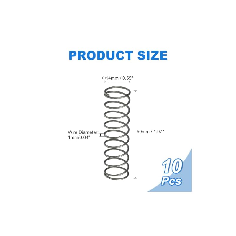 uxcell Compression Springs, 1mm Wire Diameter, 14mm Outer Diameter, 50mm Free Length, Small Compression Springs, Coil Springs, Carbon Steel, DIY Model