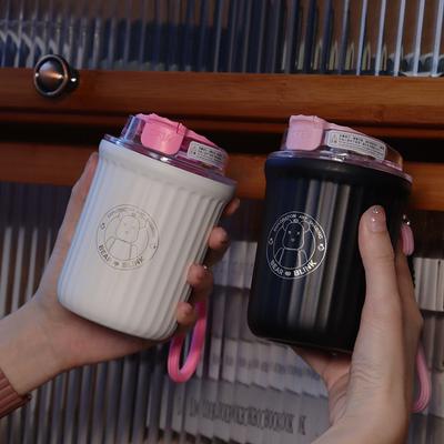 Paar einfache und tragbare Doppel Trinkhalm Kaffeetasse Student Reisen Schlafsaal Keramik Innentopf Thermoskanne