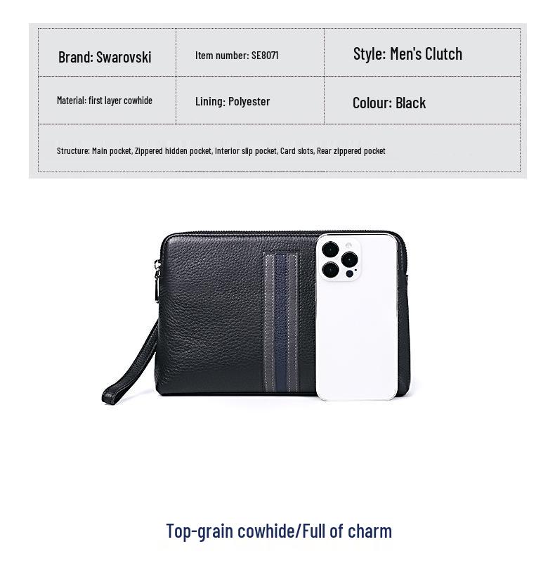 Men's Genuine Leather Large Capacity Clutch - Fashionable Envelope Bag In First Layer Cowhide