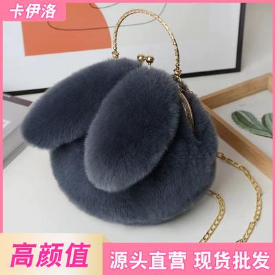 Rabbit Ears Clip Bag Women's Crossbody Cute Handbag Autumn and Winter Versatile Imitation Rex Rabbit Plush Casual Versatile