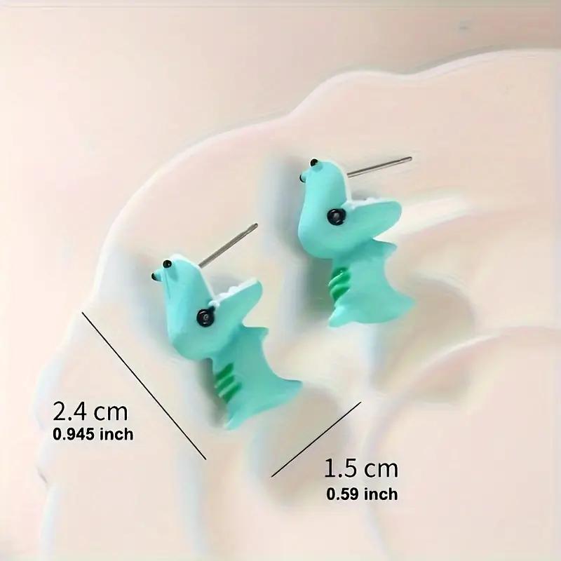 1 Pair of Cute Girl Dinosaur Mini Cartoon Animal Earrings Small Fresh Jewelry Shark Puppy