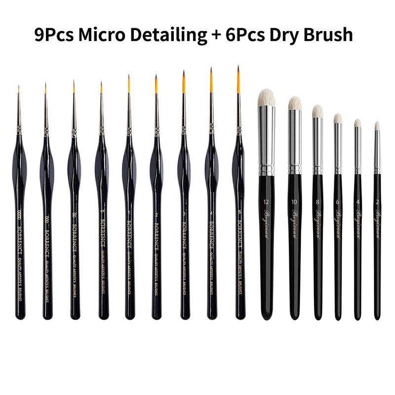 3/17Pcs Professional Miniature Painting Dry Brush Set Fine Detail Miniature Paint Brushes for Art Painting Acrylic Watercolor