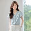 Women's V-Neck Chiffon Short-Sleeve Blouse