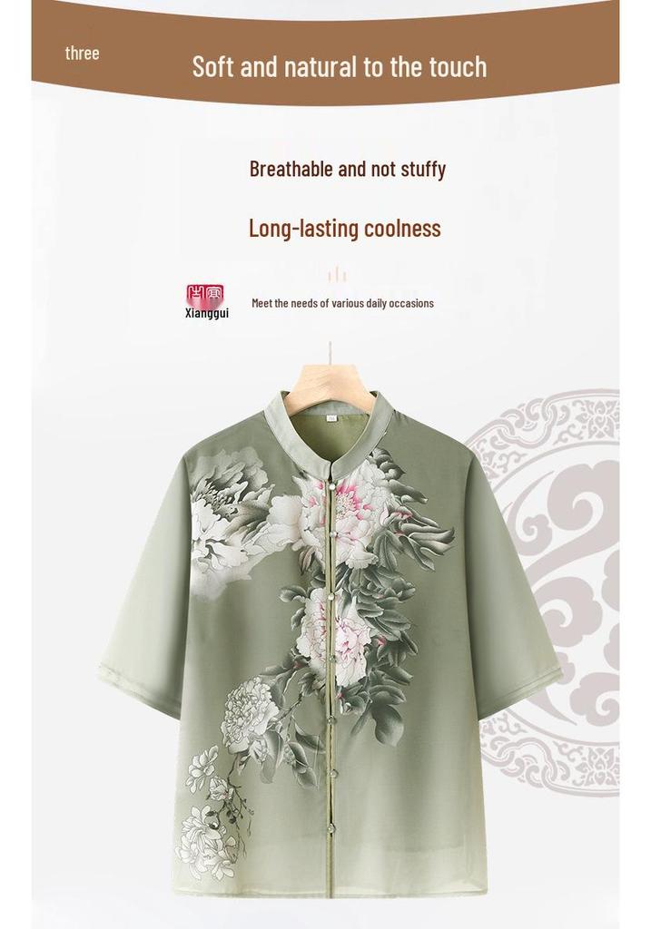 Summer Style Chiffon Cardigan for Elderly Mothers - Mid-Sleeve Chinese Design