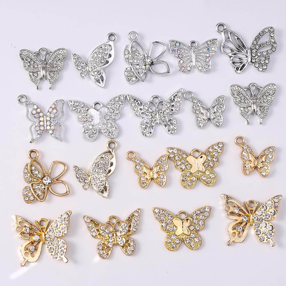 10pcs Random Mix Crystal Butterfly Charms Pendant for Jewelry Making Necklace Earrings Bracelet DIY Handmade Accessories
