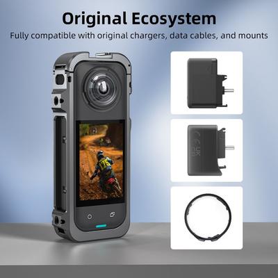 Aluminum Alloy Protective Case Built-in Cold Shoe with Lens Cover Metal Frame Quick Release Camera Cage for Insta360 X5
