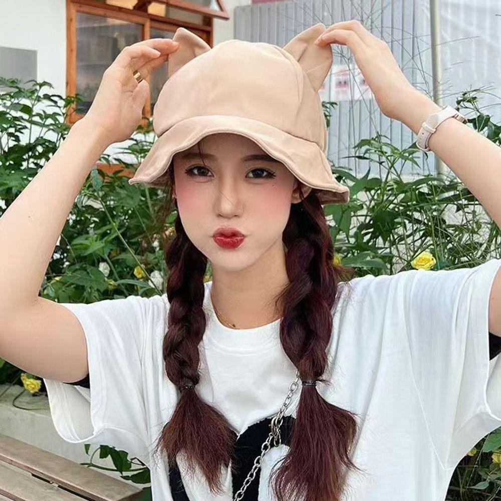 Wide Brim Bucket Hat Cat's Ears Basin Hats New Beach Hat  Outdoor