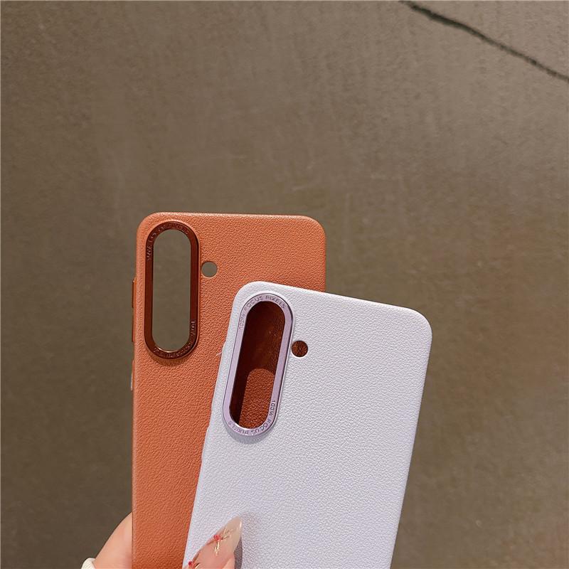 For Samsung Galaxy S24 Plus Ultra Durable Metal Big Hole Lens Frame Litchi Grain PC Case Anti-fingerprint Protector Back Cover Shell