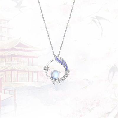 925 Sterling Silver Moonstone Round Bead Flower Charm Pendent Choker Necklace For Women Girls Wedding Jewelry Gift Dz477