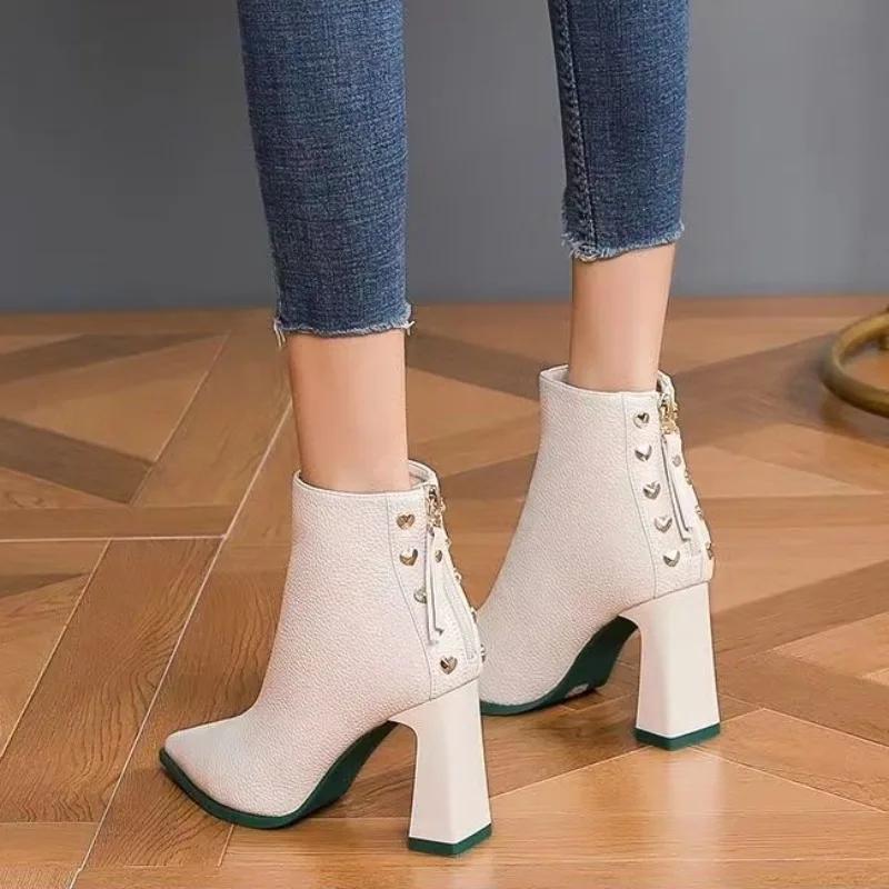 Fashion Ankle Boots for Women Very High Heels Woman Short Shoes Studded Leather Pointed Toe Booties Heeled on Offer Designer Luxury Sale