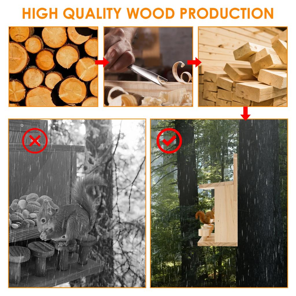 Wooden Squirrel Feeder Large Squirrel Feeders for Outside Squirrel House Sturdy Squirrel Feeder Enduring Squirrel Feeders Decor