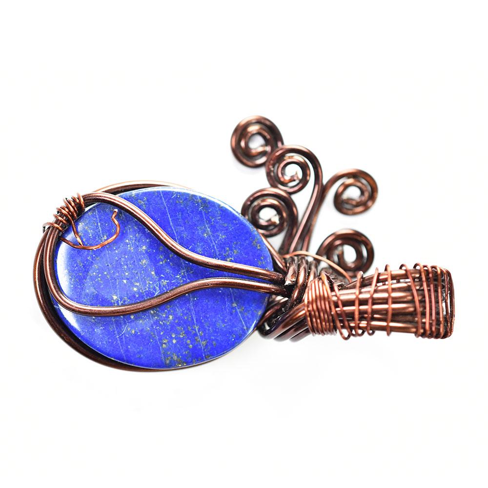 Natural Lapis Lazuli 71 Ct Certified Handmade Copper Wire Wrapped Oval Pendant