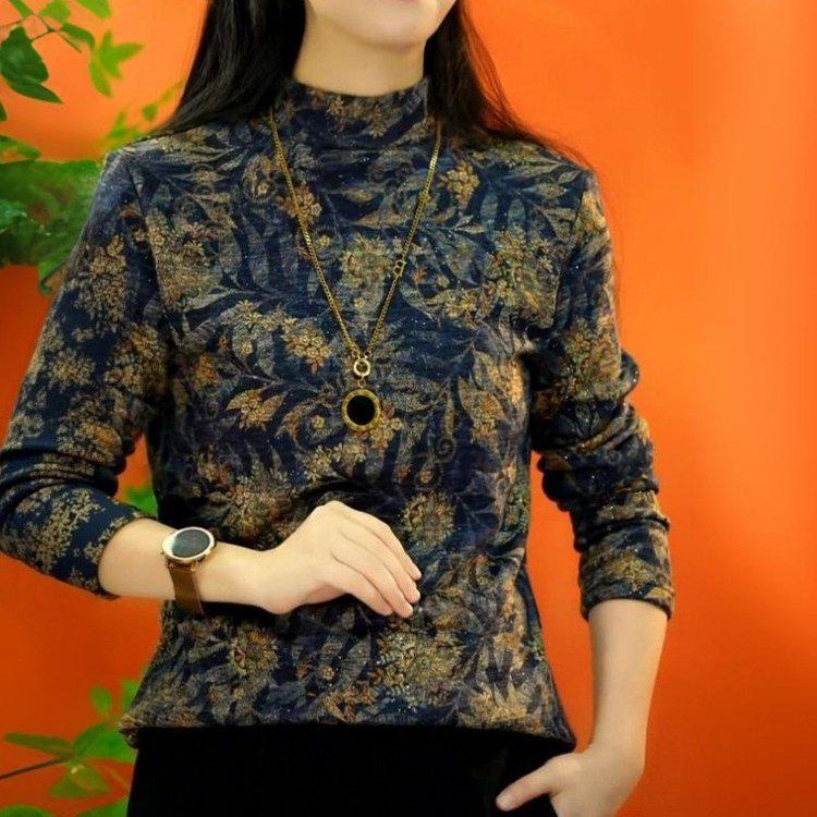 New Autumn/Winter Fashion High Neck Velvet Base Layer Top – Age-Reducing for Women