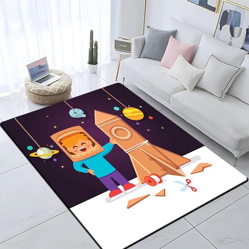 Cartoon Astronaut Children's Room Decorative Carpet Camping Cushion Play Aera Mat  Floor Mat Carpet Game Area Rug Floor Mats
