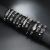 European and American cross-border men's punk leather rivet bracelet 12 pieces, a set of multi-layer skull five-pointed star bracelet