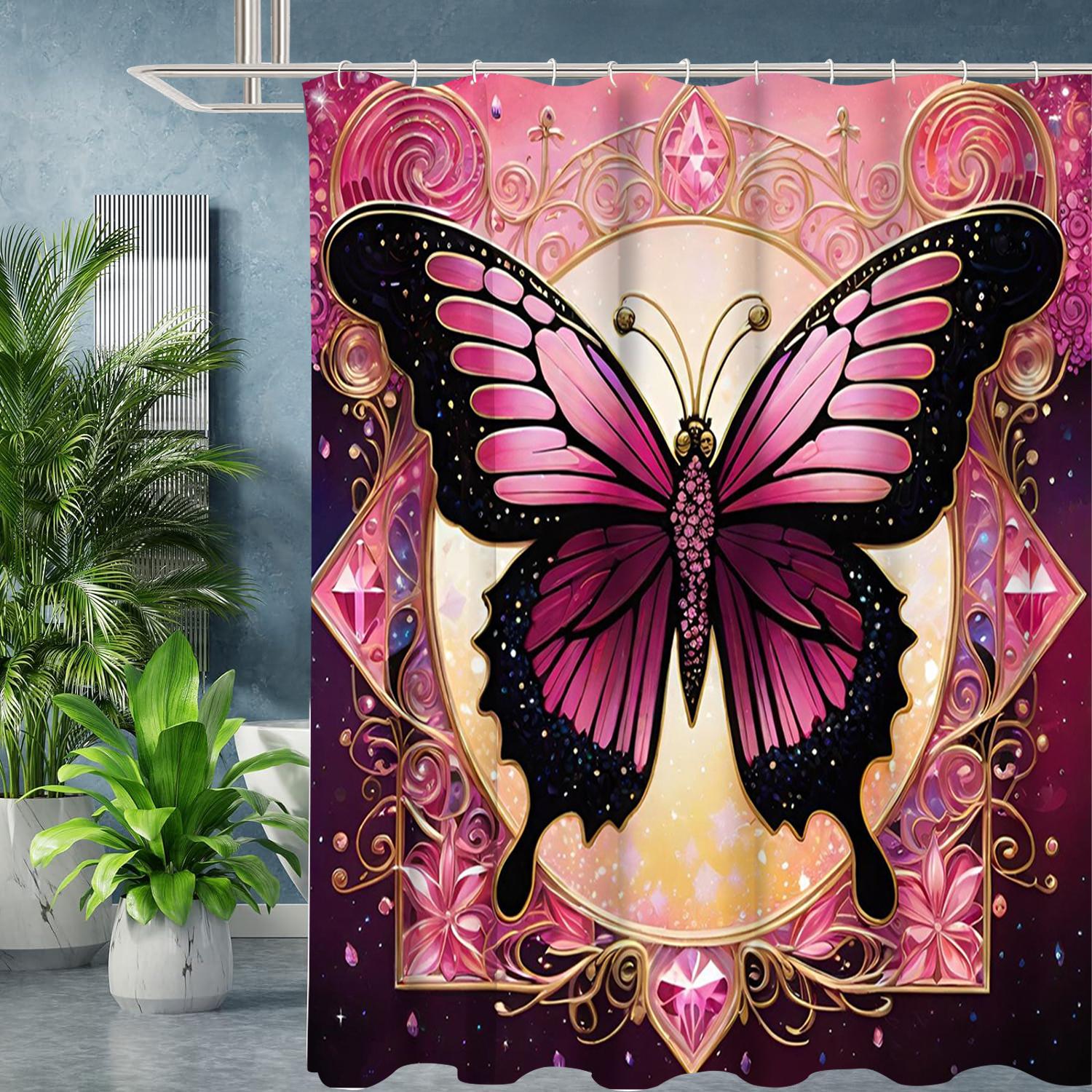 

Animal Butterfly Pattern Indian Style Bathroom Shower Curtain With 12 Hooks Home bathroom decor and accessories 180x180cm curtain красный