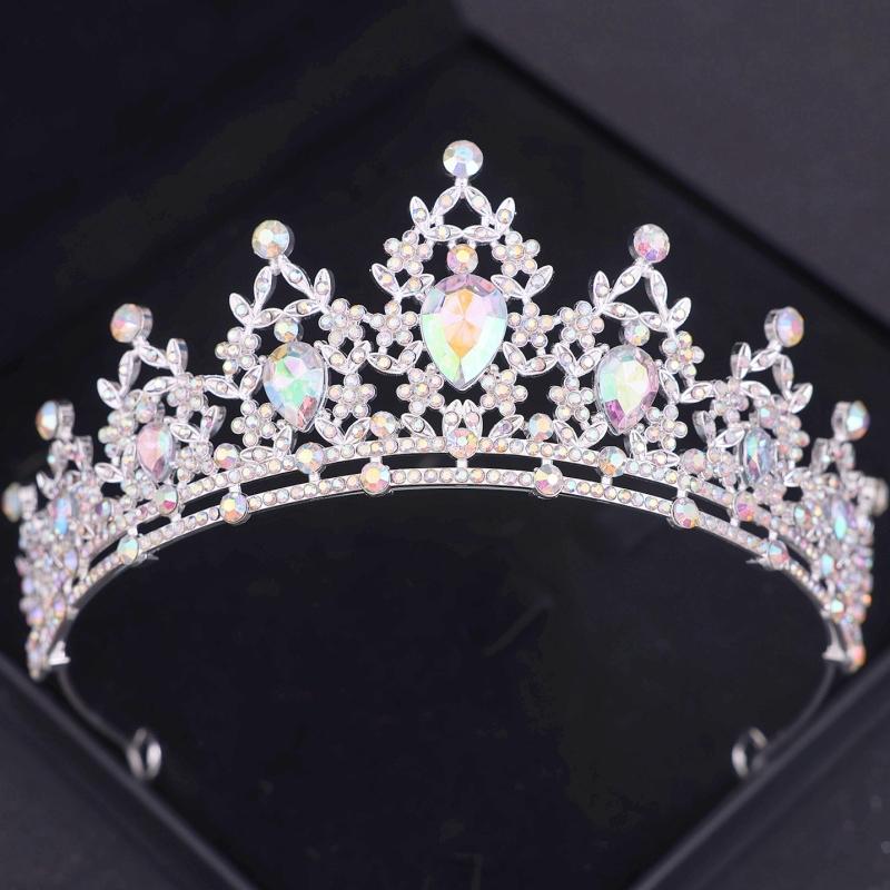 Silver Ab Crystal Tiaras and Crowns Headband for Women Rhinestone Diadem Bridal Wedding Hair Accessories Jewelry Crown Tiara