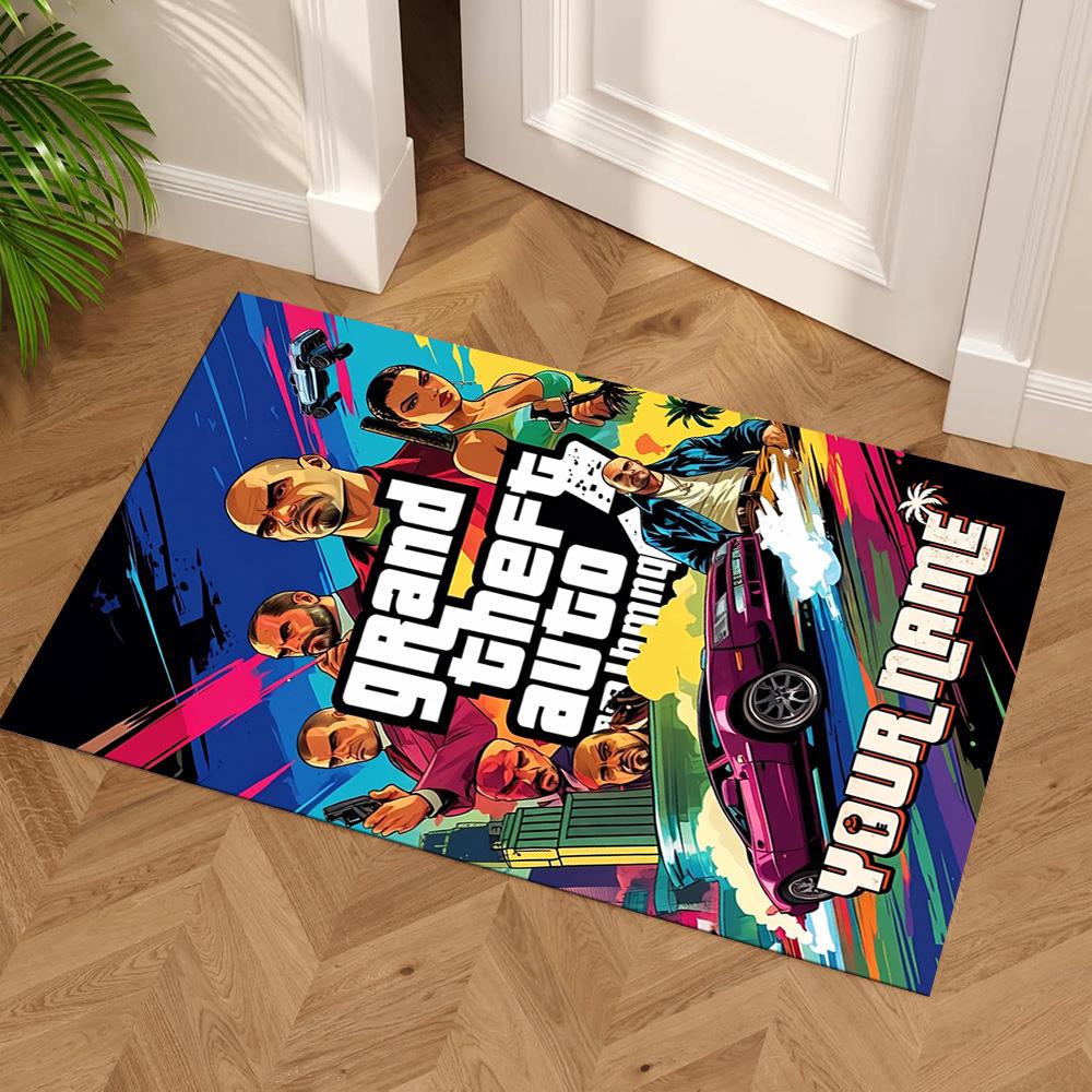 Grand Theft Auto Textfeld Teppich Perfekt für Wohnheim Arbeitszimmer Balkon Außenbereich Rutschfester Teppich Büro Heimdekoration Geburtstag/Weihnachtsgeschenk