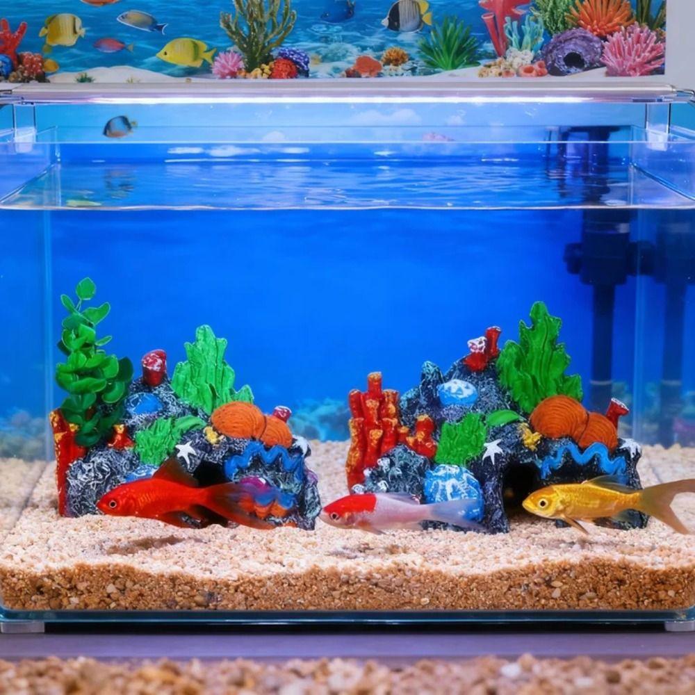 Colorful Aquarium Coral Reef Ornaments Creative Simulated Resin Rockery  Aquatic Habitat