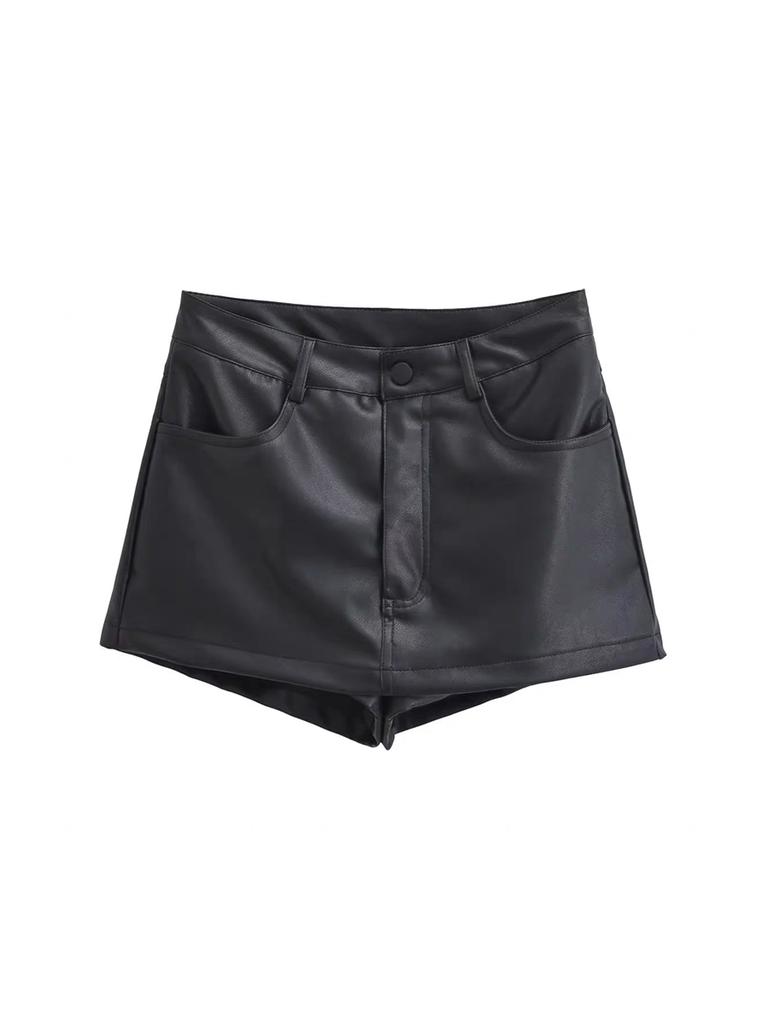 PU Leather Mini Skirt for Women Black High Waisted A-line Shorts Skirts Sexy Fashion Babes Y2k Clothes Autumn Winter